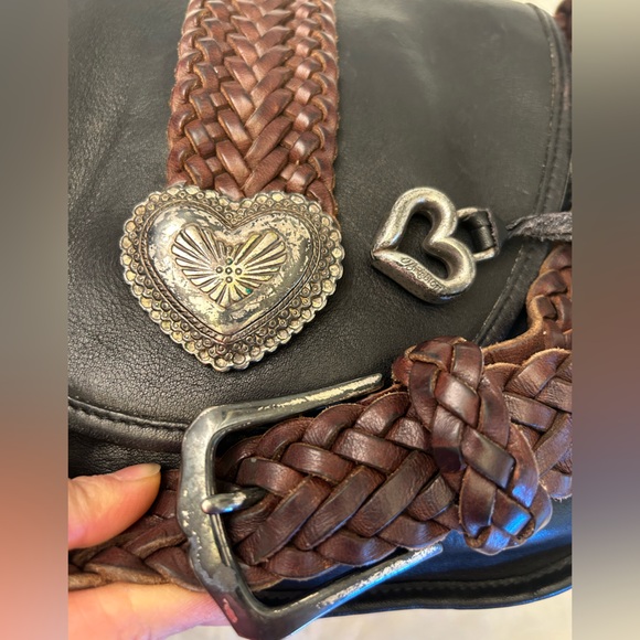 Vintage Brighton Black Smooth Leather Crossbody Purse Bag w/brown woven strap. T - Picture 11 of 15